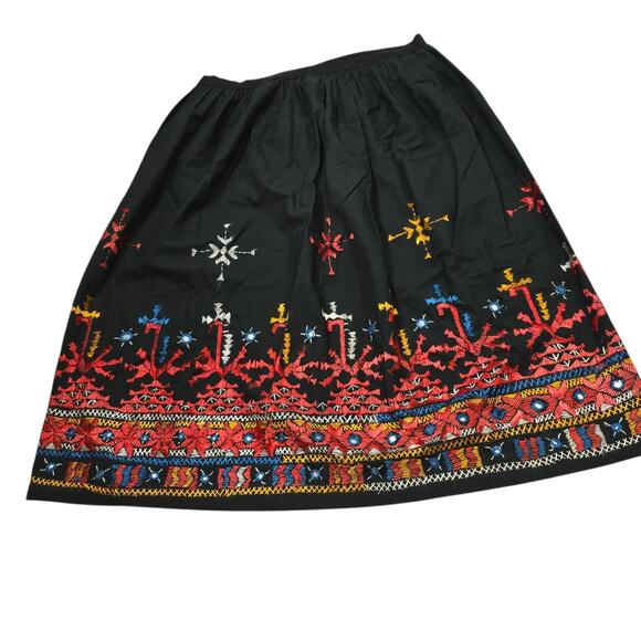 Custom Made Black Cotton Kutchi Colorful Embroidery Mirror Image Long Skirt XL - Picture 4 of 11